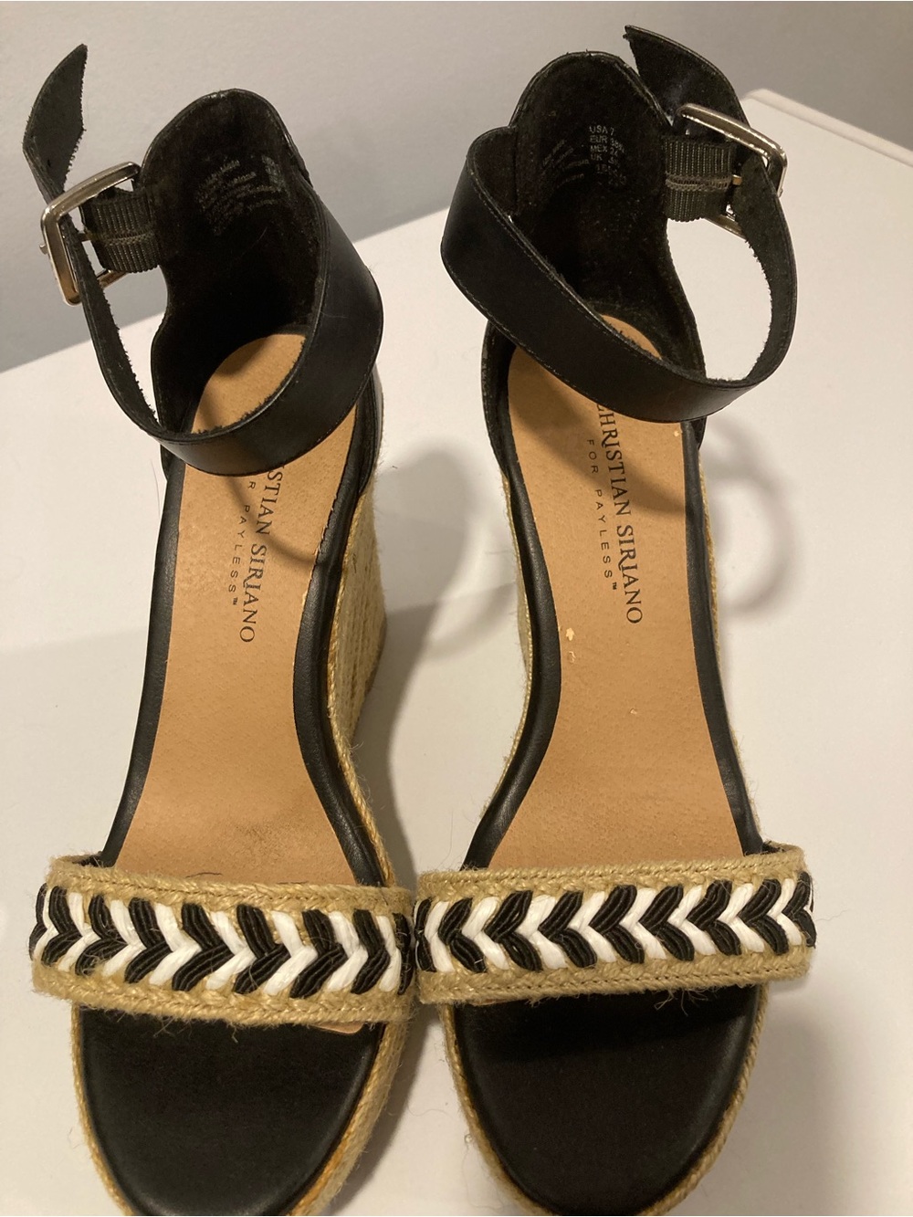 Christian Siriano Black and Natural Braided Espadrille Wedge Sandals